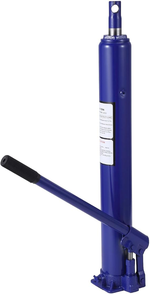 Hydraulic Long Ram Jack, 8 Tons Capacity, with Single Piston Pump and Clevis Base, Manual Cherry Picker w/Handle, for Garage/Shop Cranes, Engine Lift Hoist, Blue