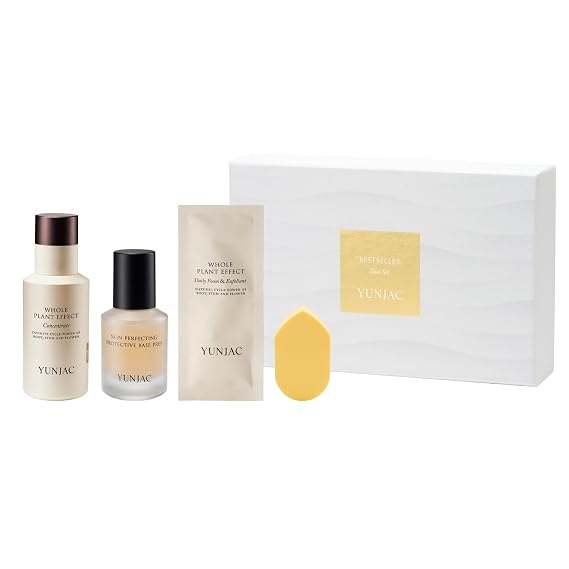 Glass Skin Prep Gift Set Skincare & Makeup with Base Prep (0.84 fl oz), Concentrate Serum (1.35 fl oz), Foam Exfoliant Samples (2g5ea), Makeup Sponge(1pc) | Hydrating & Makeup-Ready Kit