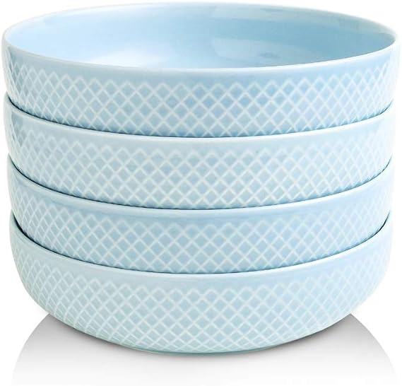 KOOV 46 OZ Pasta Bowls Set of 4, Ceramic Bowl, Large Bowl For Eating, Large Salad Bowl Set of 4, Dinner Bowls Set Microwave Safe (Sky)