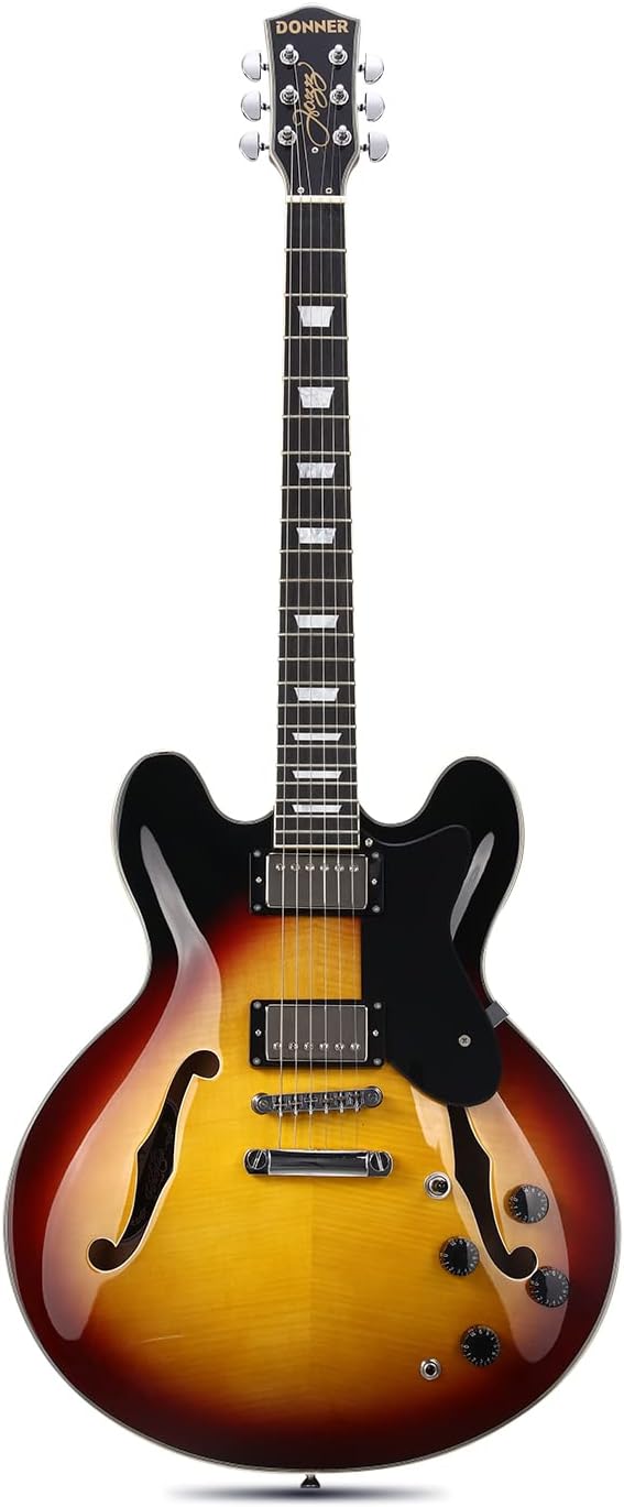 Donner Semi-Acoustic Guitar Electric Guitar Semi-Acoustic Guitar Semi Hollow Body Double Cutaway Tiger Color DJP-1000B
