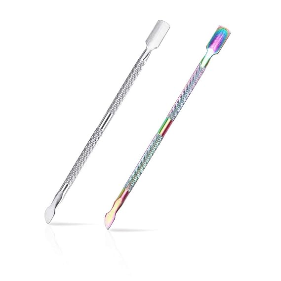 FULINJOY 2PCS Cuticle Pusher and Cutter, Stainless Steel Dual Head Cutter and Trimmer Manicure and Pedicure Tool for Fingernails and Toenails
