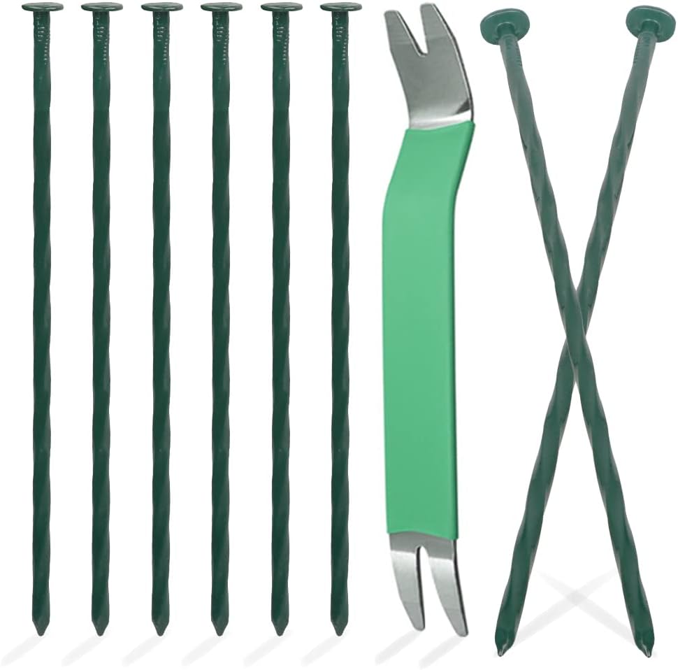 Bakulyor 50 Pack Metal Landscape Stakes, 8 Inch Artificial Turf Nails, Large Landscaping Spikes, Green Edging Anchoring Staple for Garden Ground Grass Lawn Paver Timber Border Weed Barrier -8"