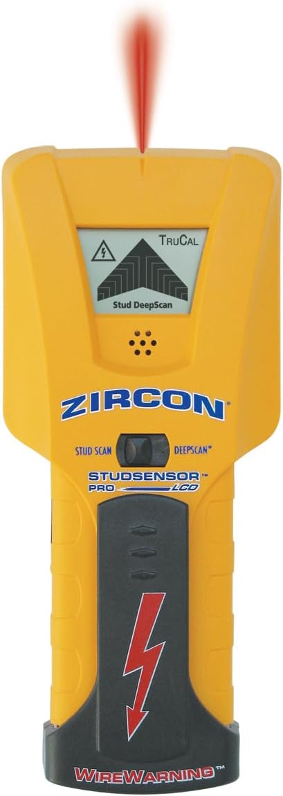 Zircon StudSensorTM Pro LCD Stud Finder with DeepScan & WireWarning | Locates wood and metal stud edges behind walls, floors and ceilings; LCD and SpotLite Pointing System identify targets