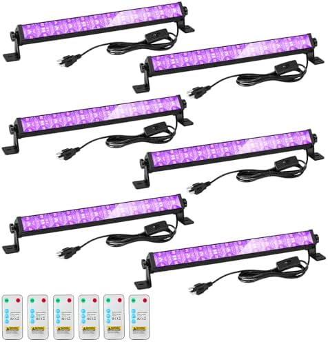 48W LED Black Light Bar with Remote and Switch,Blacklight Bars with Plug and 6.5ft Cord,Black Light for Glow Party,Halloween,Bedroom,6 Pack