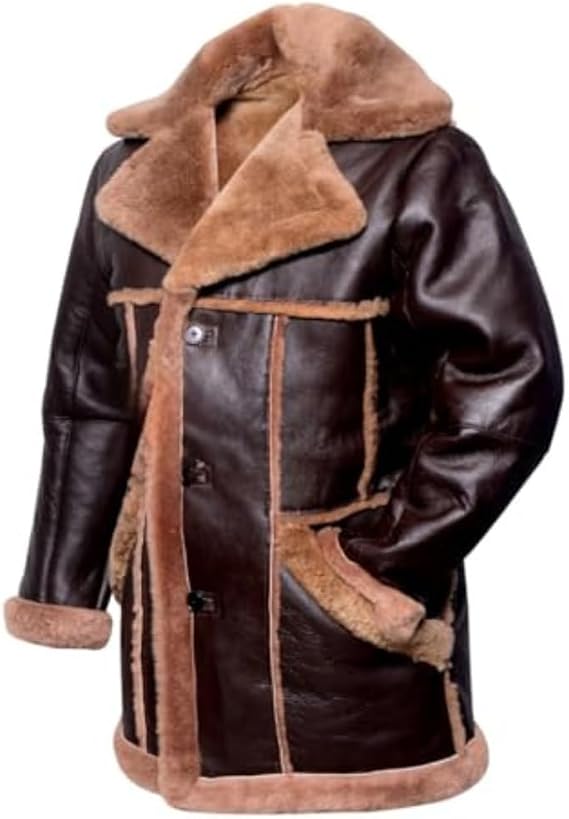 Mens b3 brown bomber sheepskin shearling leather coat, b3 bomber brown coat, B3 shearling coat brown