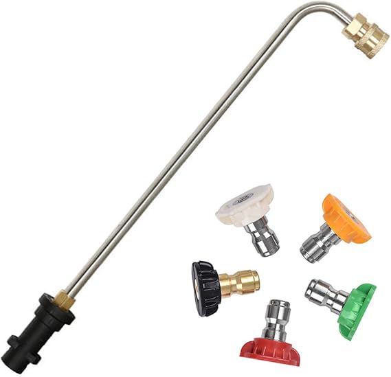 Pressure Washer Lance Extension Wand, 15.4" Spray Attachment Lance Wand Extension for Karcher K2 K3 K4 K5 K6 K7, 5 Spray Nozzles, 90 Curved Rods