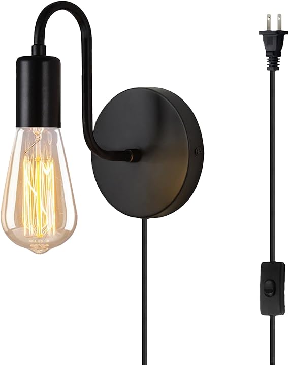 Plug in Wall Lamp, Black Wall Mounted Plug in Light
