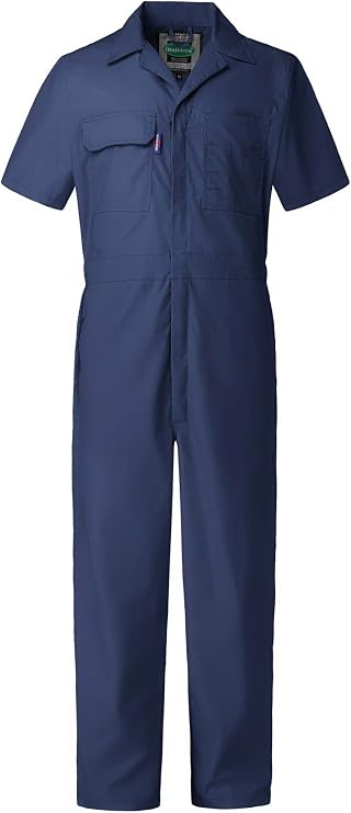Mens Short Sleeve Coveralls Work Mechanic Jumpsuit Summer Overalls Lightweight Crawl Suit Coveralls, Navy Blue, L