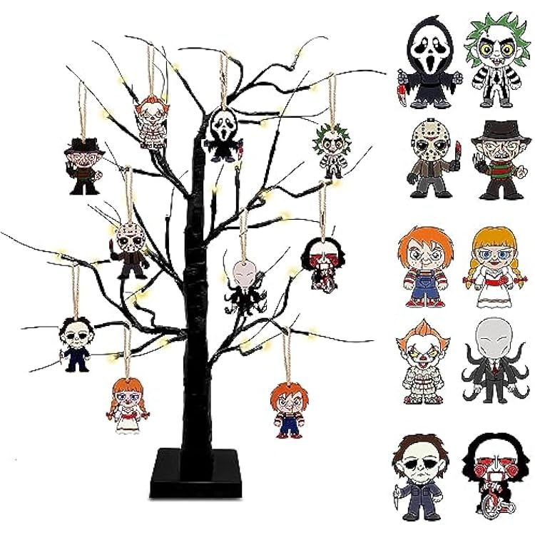Horror Movies Tree Ornaments - Pack of 10 Wooden Hanging Mini Halloween Tree Decorations Christmas Ornaments Halloween Room Decor