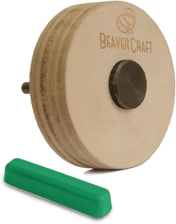 BeaverCraft Knife Sharpening Wheel 7cm PW1 - Buffing Wheel and Polishing Stropping Compound for Knives, Chisels, Woodworking Carving Tools