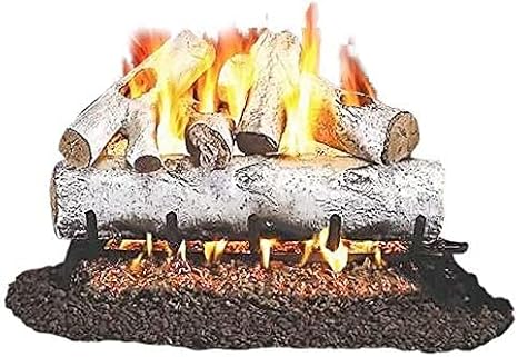 RealFyre Peterson 24-inch White-Birch Log-Set with Vented G45-Dual- Flame Burner w/Auto Safety Pilot (Natura- Gas)