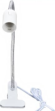 Luqeeg E26/E27 Flexible Light Socket, 20 Inch 360 Flexible Gooseneck Clip Lamp, Clip Light Bulb Holder Base Light Neck Clip Lighting Fixture with On/Off Switch for Plants Office, White, No(#1)