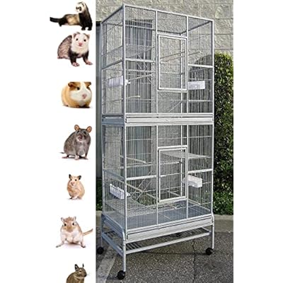 Extra Large Tall Double Stackable Ferret Chinchilla Sugar Glider Small Animal Chew-Proof Tight Bar Spacing Separate Cage Easy Pull Out Metal Grate Washable Tray and Removable Rolling Stand