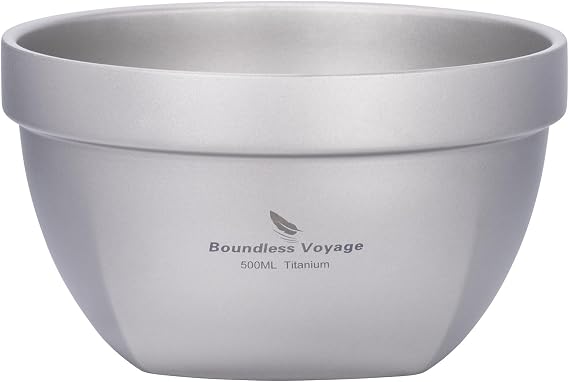 Boundless Voyage Titanium Double Walled Bowl - Ultralight Portable Tableware for Oatmeal, Rice, Soup, Yogurt - Outdoor Camping Metal Bowl (500ml)