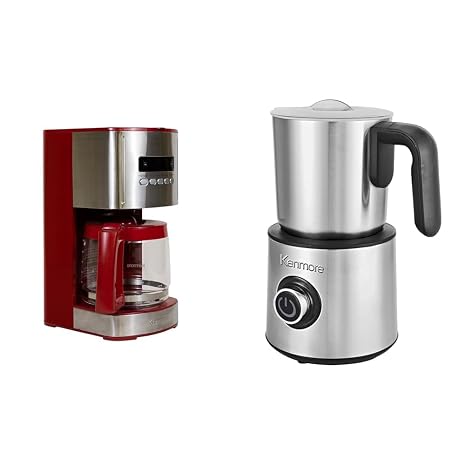 Kenmore Coffee Maker 12 cup Red + Kenmore Automatic Milk Frother & Steamer