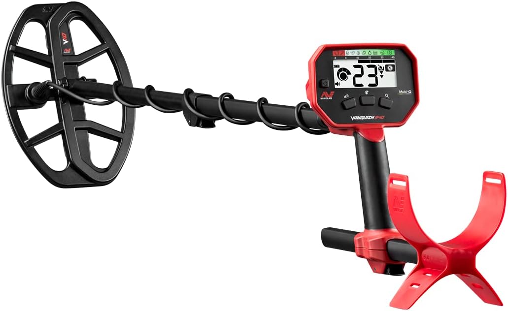 Minelab Vanquish 340 Multi-Frequency Auto-Select Metal Detector for Adults with V10 10x7 Double-D Waterproof Coil 3 Detect Modes