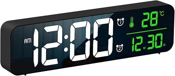 Digital Alarm Clock with Mirror Finish, Plug-in Wall or Tabletop Clock with 10.4" LED Display, Dual Alarms, Memory Function for Bedroom Living Room Office, Plug-in Only (USB Cable Included)