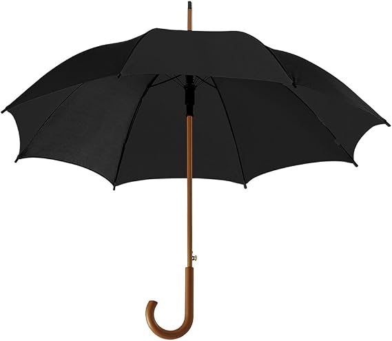 eBuyGB Automatic Opening Classic Wooden Crook Handle Large Umbrella Rainproof for Men and Women Umbrella Windproof Strong - Black 41.5 Inch / 105cm Span 90cm Length