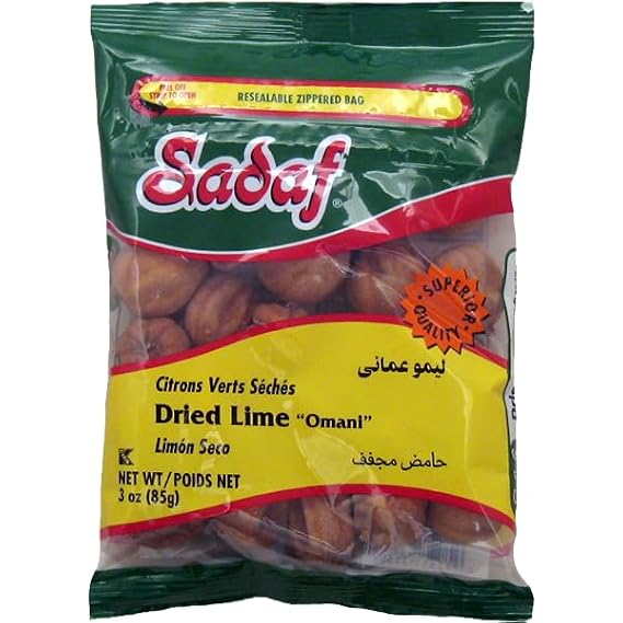 Sadaf Dried Lime - Limoo Omani - Whole Dried Limes for Cooking and Food Flavoring - Persian Limes - Middle Eastern Cuisine - Kosher - 3 Oz Resealable Bag