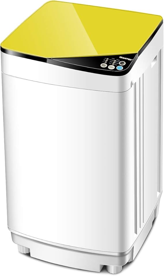 Giantex Full-Automatic Washing Machine Portable Washer and Spin Dryer 7.7lbs Capacity Compact Laundry Washer with Built-in Barrel Light Drain Pump and Long Hose for Apartments Camping (White & Yellow)