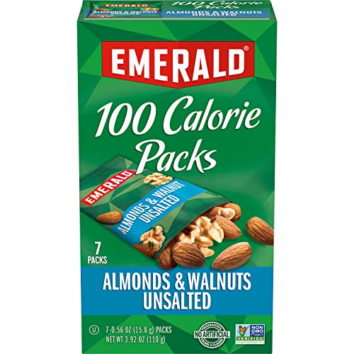 Emerald Nuts Unsalted Almonds and Walnuts 7 Ct 1-Pack, 100-Calorie Individual Packs of Nut Blend, Kosher Certified, Non-GMO, Contains No Artificial Preservatives, Flavors or Synthetic Colors