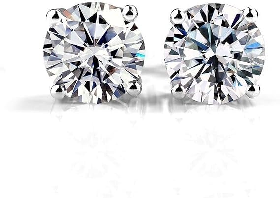 D/VVS Lab-Grown Round Cut Diamond Stud Earrings for Women | Made in UK | 4-Claw Setting | Hallmarked by UK Assay Office London | 0.10Ct to 4.00Ct | Push Becks | White, Yellow, Rose Gold & Platinum