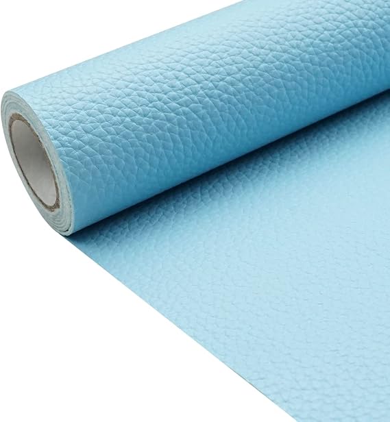 Baby Blue Litchi Texture PU Fabric Leather 11.8x53.14 Inch(30x135 CM) 1.13mm Thick Faux Synthetic Leather Material for Upholstery Crafts, DIY Sewings, Sofa, Handbag, Earrings, Hair Bows Decorations