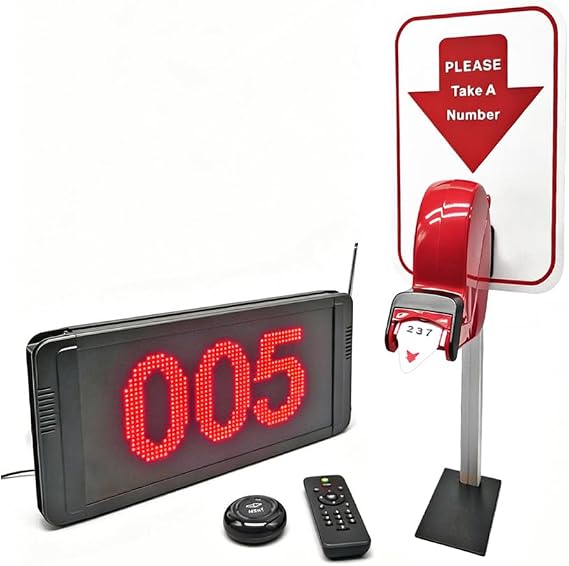 Queue Calling System Restaurant Pager Waiting Number Calling System Queue Management System Loud Speakers 3-Digit Display Call Host Display Screen Caller for Restaurant (Next-Black)