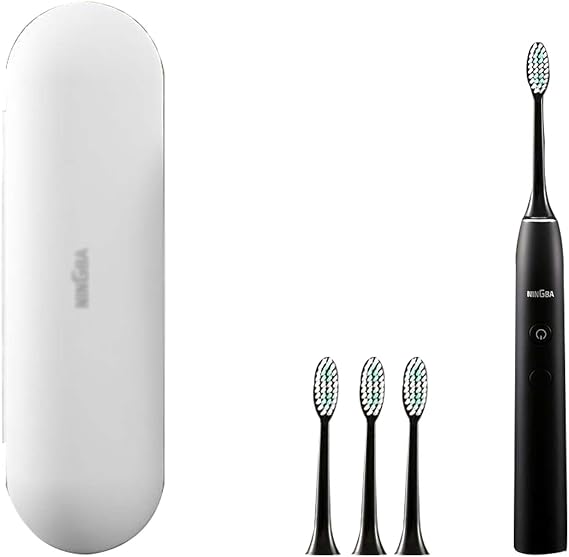 BNEI Sonic Electric Toothbrush,90-Day Life, 37,200 Vibrations/Minute, 5 Modes, 2-Minute Timer, 4 Replaceable Brush Heads, White/Black/Blue/Pink (Black)