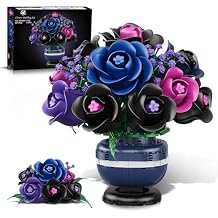 HiWEEGO Flowers Botanicals Building Set - Artificial Purple Black Rose Bonsai Plant for Home Decor, 507PCS Artificial Flowers Building Set Indoor Gothic Decoration, for Adults