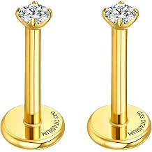 Threadless Flat Back Earrings for Tragus, Helix, Conch, Daith, Cartilage Piercings - G23 Titanium Flatback Stud Earrings with Grade AAAAA Cubic Zirconia - Threadless Flat Back Nose Stud Push Pin Ring Earring Studs (18g, 16g, 20g - 6mm, 8mm)