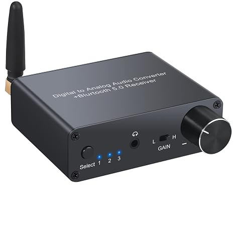 LiNKFOR Digital Analogue Audio Converter 192 kHz Bluetooth DAC with Headphone Amplifier with DAC Power Supply with Bluetooth Receiver V5.0 D/A Adapter with Optical Cable and Coaxial Cable