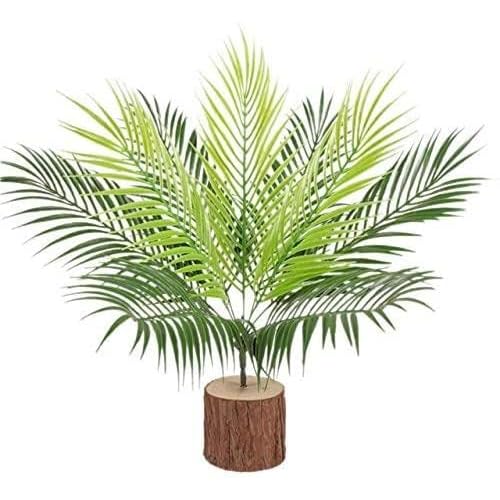 Nettenevime Artificial Flower 9 Branched Areca Wooden Log Potted Palm Tree Salon Plant 45 cm