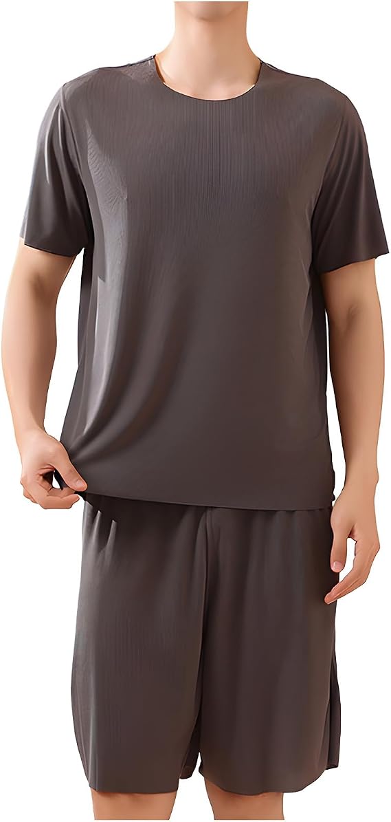 Xiaojmake Men's Pajama Set Short Sleeve Sleepwear with Shorts 2 Piece Pjs Lightweight Solid Soft Breathable Comfort Nightwear