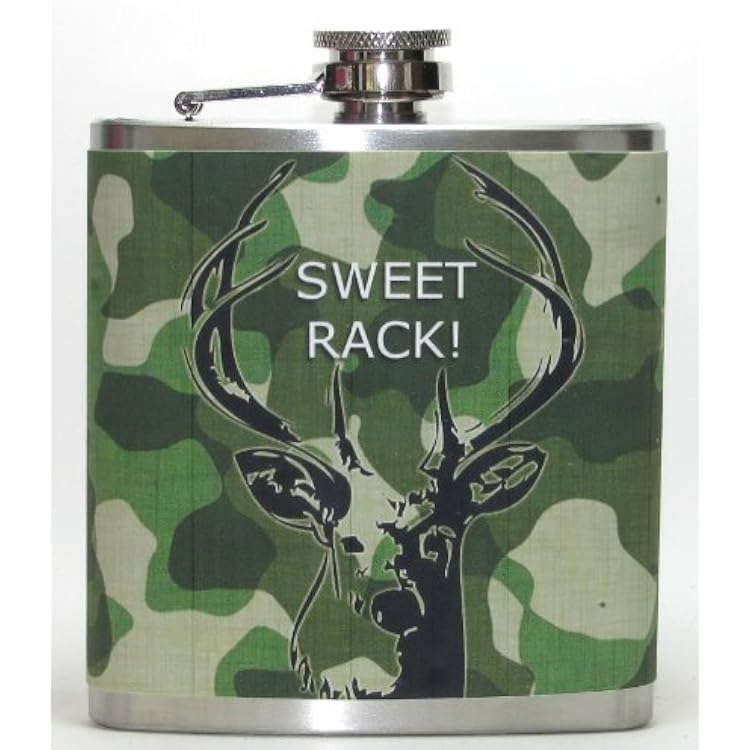 Sweet Rack Deer Wild Game Camo Hunting Hunter 6 oz Stainless Steel Liquor Bar Hip Flask Gift
