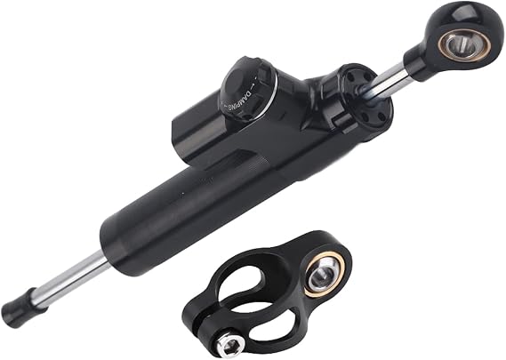 Steering Damper, Black CNC Machined Aluminum Universal Motorcycle Steering Damper Stabilizer Linear Reversed Safety Control with Mounting Bracket for Most of Motorcycles