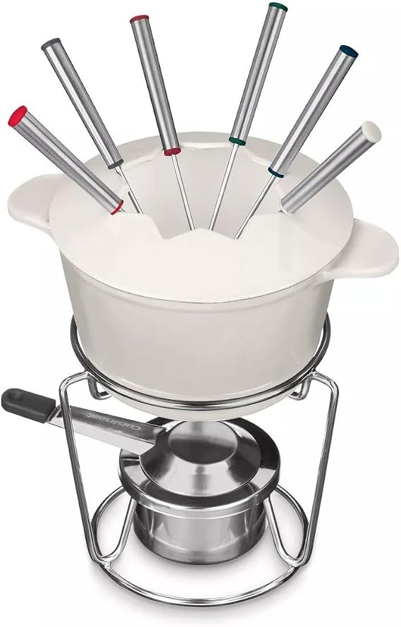 Cuisinart 13-Piece Cast Iron Fondue Set, Cream, 10"