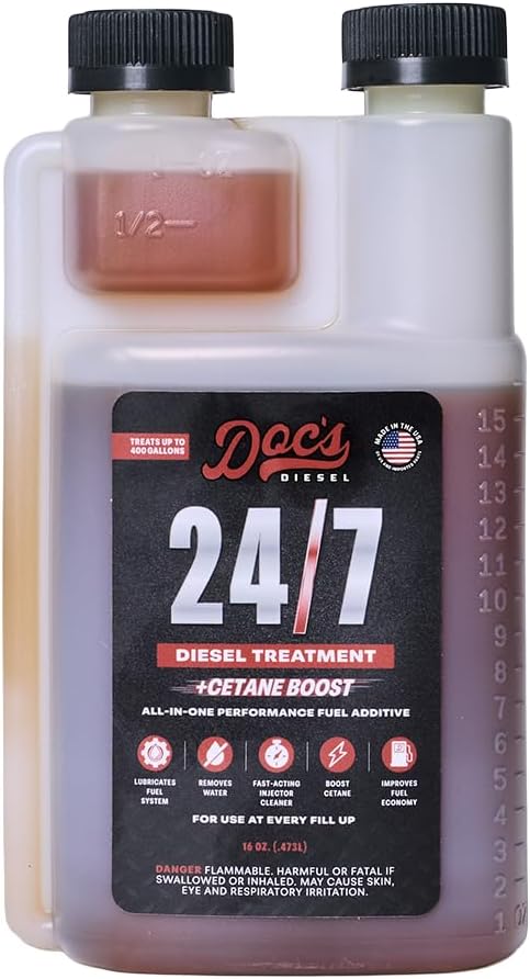Doc's Diesel 24/7 Cetane Boost + All-in-One Additive, 16oz, Treats 400 Gal | Boosts Cetane +7 Points, 400 Gal Treat Rate Restores Lubricity, Cleans Injectors Controls Moisture, Improves Cold Start & MPG