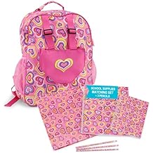 Emily Rose Kids Daypack Overnight Backpack 18-inch Doll Travel Carrier Includes Carry Pouch for Baby Dolls/Stuffed Animals | Little Girls Back Pack for School and Sleepovers (Playful Hearts)