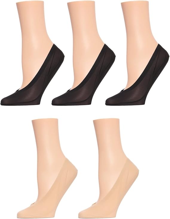 MeMoi Women's 5 Pair Pack Fine Edge Nylon No Show Liner Socks