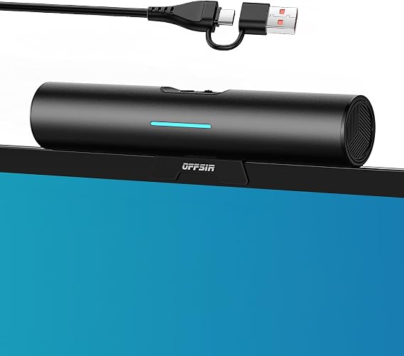 Computer Speakers for Desktop PC Monitor, USB or Type C Plug-in Soundbar, Clip-On Speaker, Wired Laptop Gaming Speakers with Volume Wheel & One-Touch Mute, Compatible with Mac Windows iPhone iPad