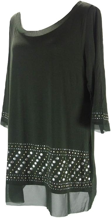 Belldini Plus Size Studded Sheer Hem Tunic Tank Navy/Silver 1X