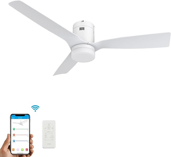 SMAAIR 48 Inch 3-Blade Smart Wifi Ceiling Fan with Lights and 10-speed DC Motor,Works Remote Control/Alexa/Google Home/Siri, Dimmable LED Light Creamy White