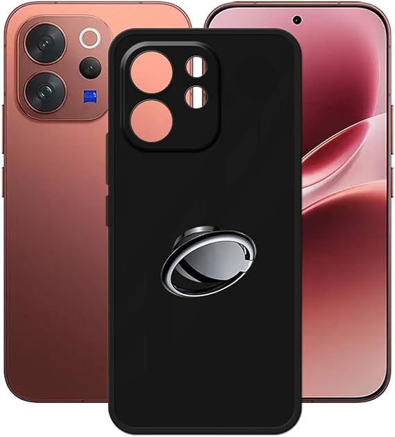 for Vivo V70 Elite Case with [360 Rotation Ring Kickstand], Anti-Scratch Soft Silicone Phone Case for Vivo V70 Elite (6.59"), Shockproof Cover - Black