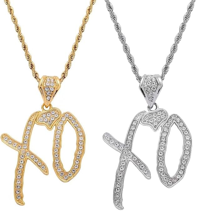 Unise High Hip Hop XO Letter Pendant Necklace For Women Men, Fashion Cubic Zirconia Exaggerate Creative Gift Jewelry