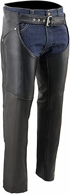 Milwaukee Leather Womens Black Premium Leather Motorcycle Rider Chaps wDeep Hip PocketsBack Thigh Laces-ML1173 - Small