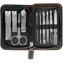 10 PCS Premium Stainless Steel Nail Clippers Set, Professional Manicure Pedicure Kit with Zipper Portable PU Leather Case, Travel Grooming Kit, Ideal Gift for Men and Women(C-Black)