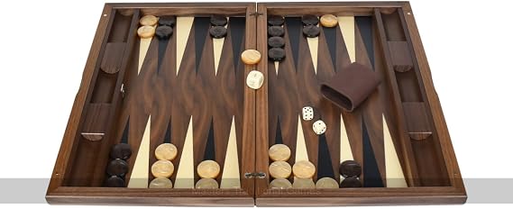Dal Negro York Walnut 19-inch Backgammon Set | Includes Wooden Backgammon Checkers, Dice Shakers, Dice and Doubling Cube - Made in Italy