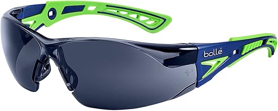 Bolle Safety Rush+ Safety Glasses, Blue & Green Frame, Grey Lenses