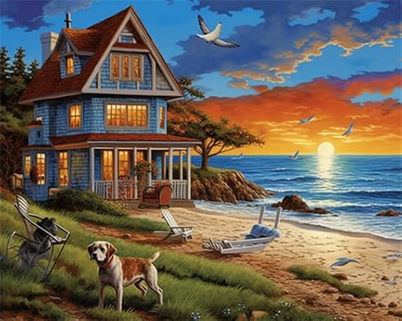 Mouse Pad Office Desk Mat Rubber Desk Pad Protector Beach Sunset Moonlight, Dog, Villa Non-Slip PU Rubber Desk Writing Pad for Office Home 7.9 x 9.5 in